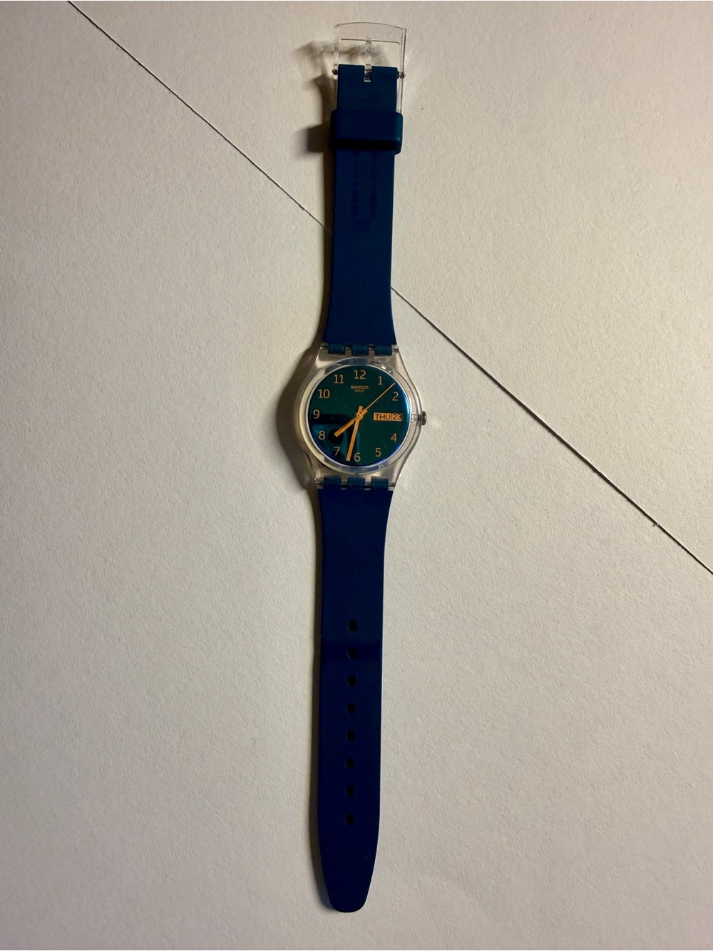Swatch Watch with Glossy Teal Face and Teal Strap - Picture 7 of 7